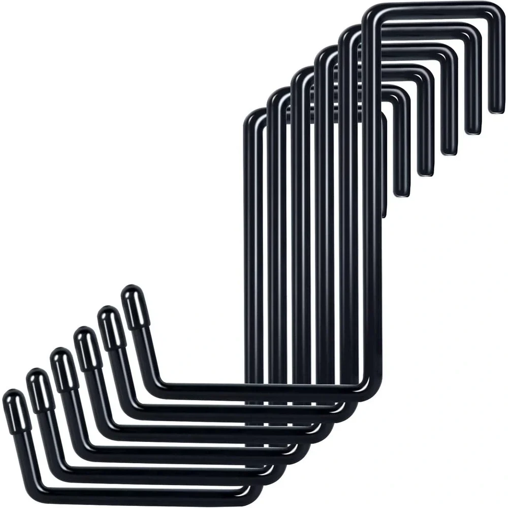 6 Pack Heavy Duty Steel Garage Storage J-Hooks 50lb Capacity Black Rubber Coated